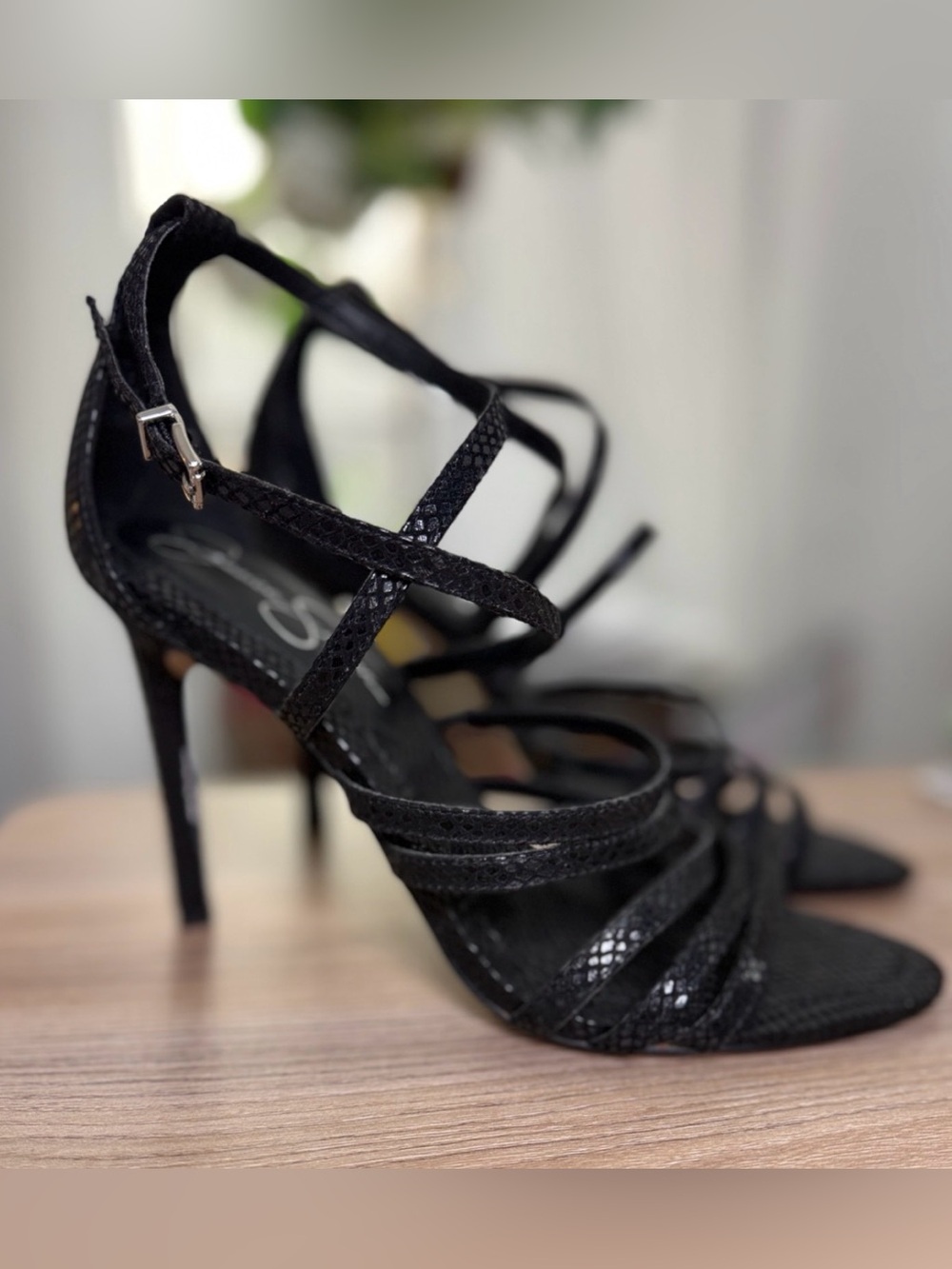 Jessica Simpson Black Zelta Strappy Ankle Strap Heels Buckle US 8.5 M